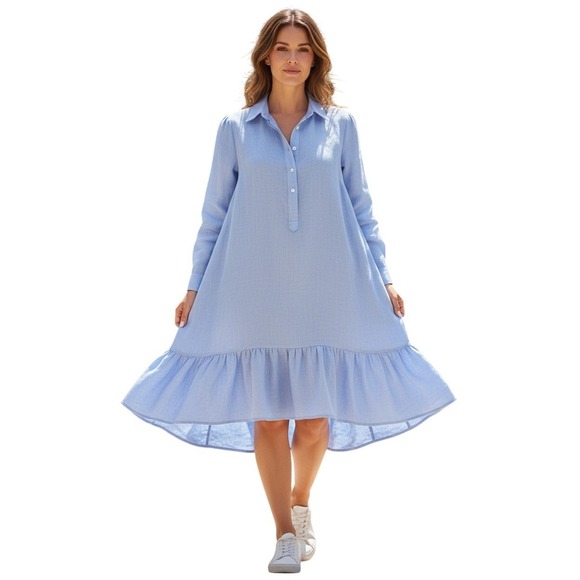 Tuckernuck Chambray Tunic Dress Small Blue Cotton Coastal Grandmillennial Preppy - Picture 2 of 10